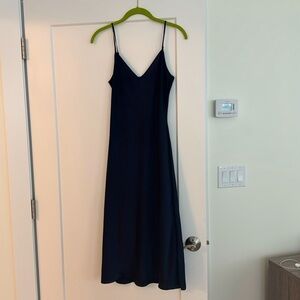 Aritzia navy satin slip dress